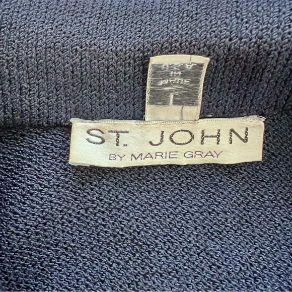 St. John Knits Classic Santana Knit Jacket Blazer‎ Navy Light Blue Trim Size L